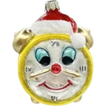 Bombka szklana Zegar z czapką Mikołaja - żółty