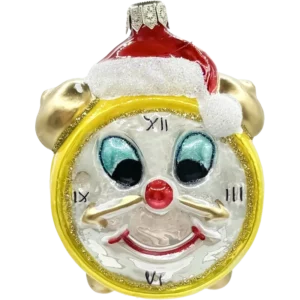Bombka szklana Zegar z czapką Mikołaja - żółty