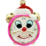 Bombka szklana Zegar z czapką Mikołaja - różowy