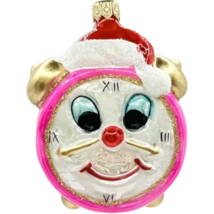 Bombka szklana Zegar z czapką Mikołaja - różowy