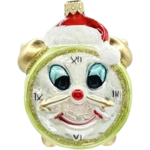 Bombka szklana Zegar z czapką Mikołaja - jasnozielony