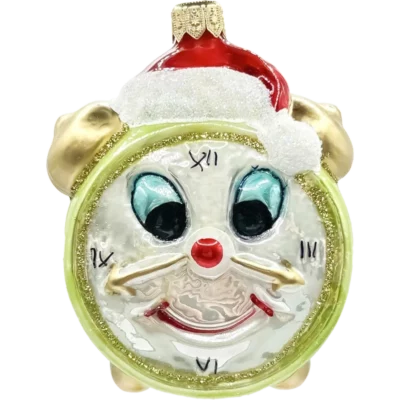 Bombka szklana Zegar z czapką Mikołaja - jasnozielony