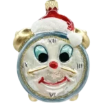 Bombka szklana Zegar z czapką Mikołaja - błękitny