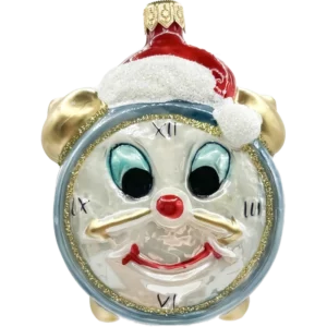 Bombka szklana Zegar z czapką Mikołaja - błękitny