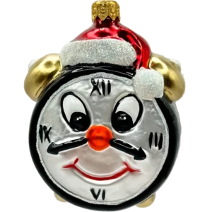 Bombka szklana Zegar świąteczny z czapką - czarny