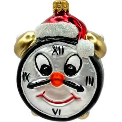 Bombka szklana Zegar świąteczny z czapką - czarny