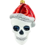 Bombka szklana Czaszka z czapką świętego Mikołaja - biała