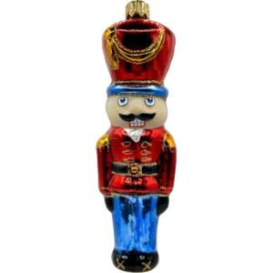 Bombka szklana Żołnierz Dziadek do orzechów - czerwony, niebieski
