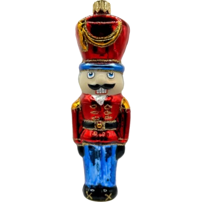 Bombka szklana Żołnierz Dziadek do orzechów - czerwony, niebieski