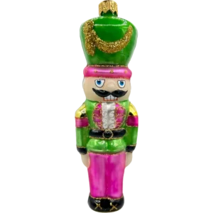 Bombka szklana Żołnierz Dziadek do orzechów - zielony, różowy