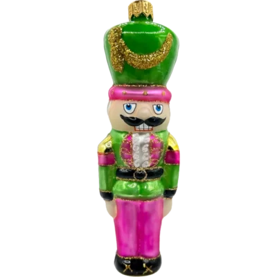 Bombka szklana Żołnierz Dziadek do orzechów - zielony, różowy