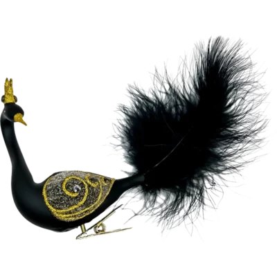 Bombka szklana Królewski paw z ogonem - czarny