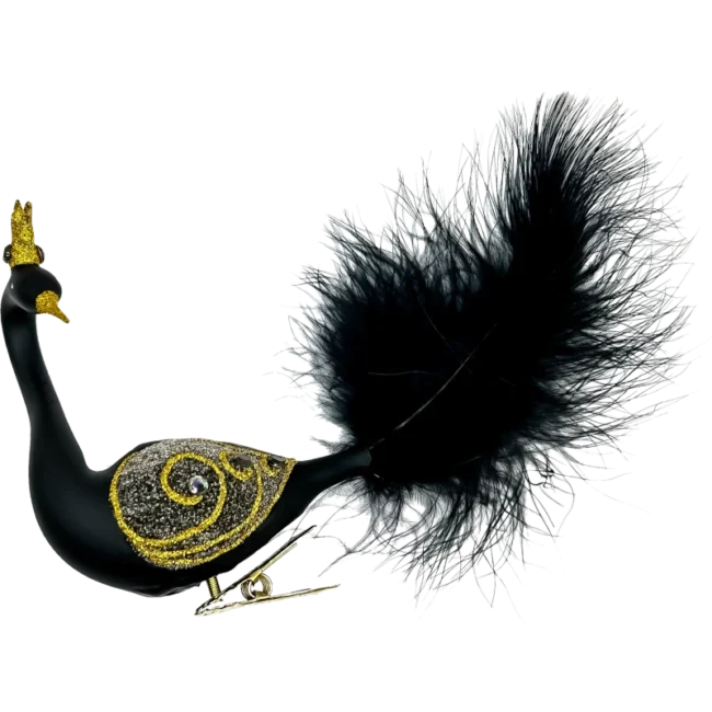 Bombka szklana Królewski paw z ogonem - czarny