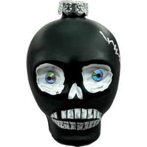 Bombka szklana Mroczna czaszka z hipnotyzującymi białymi oczami - czarna