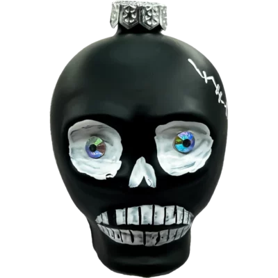 Bombka szklana Mroczna czaszka z hipnotyzującymi białymi oczami - czarna