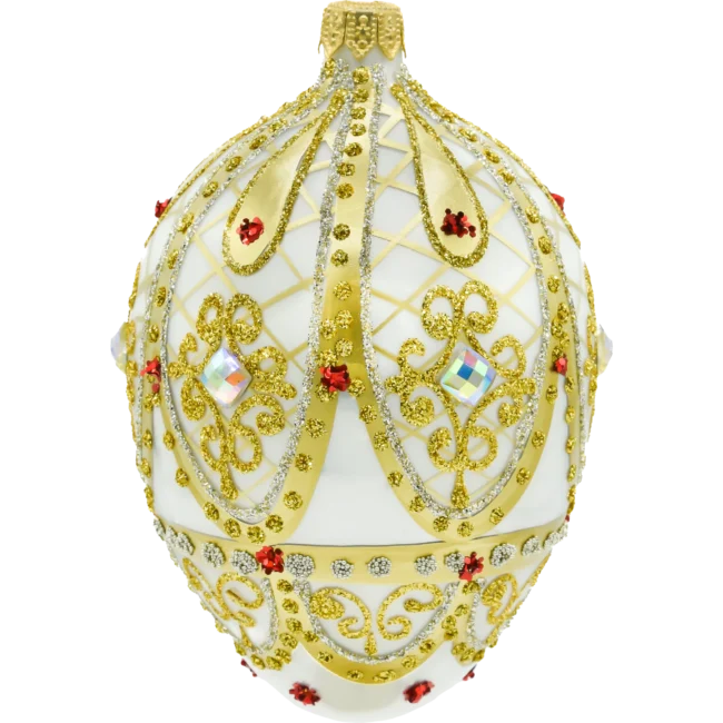 Szklana Bombka Choinkowa Figurka Ekskluzywne jajo Faberge z kamieniami: białe bok