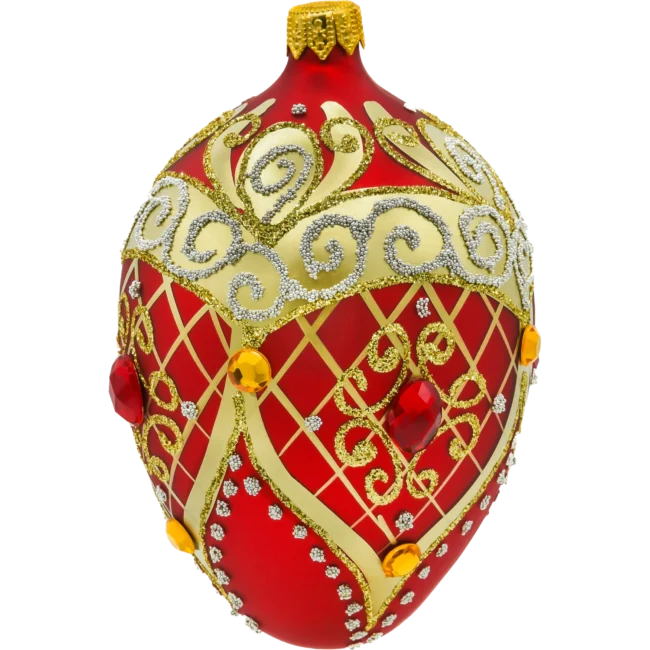 Szklana Bombka Choinkowa Figurka Ekskluzywne jajo Faberge z kryształami: czerwone bok