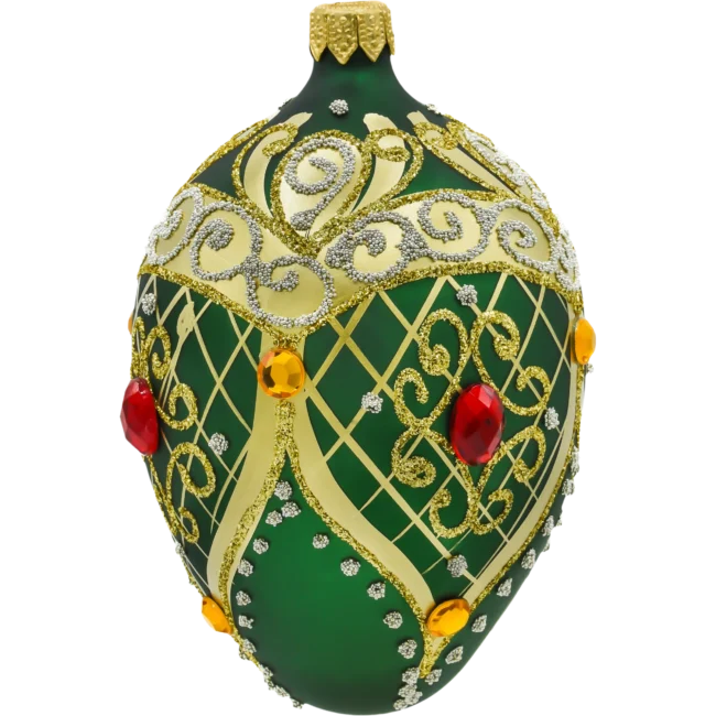 Szklana Bombka Choinkowa Figurka Ekskluzywne jajo Faberge z rubinem: zielone bok