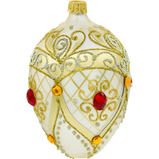 Szklana Bombka Choinkowa Figurka Ekskluzywne jajo Faberge z rubinem: białe bok