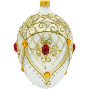 Szklana Bombka Choinkowa Figurka Ekskluzywne jajo Faberge z rubinem: białe