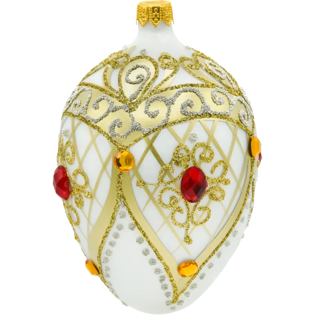 Szklana Bombka Choinkowa Figurka Ekskluzywne jajo Faberge z rubinem: białe bok