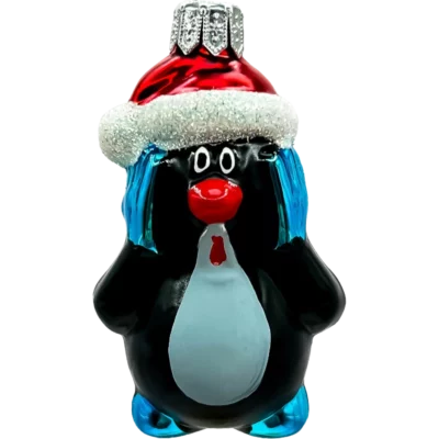 Szklana Bombka Krecik w czapce Świątecznej