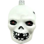 Bombka szklana Czaszka z przerażającymi oczami - biała