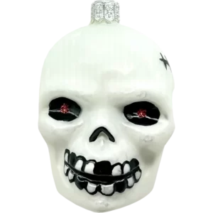 Bombka szklana Czaszka z przerażającymi oczami - biała
