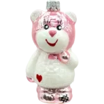 Bombka szklana Uroczy miś w białym sweterku - różowy
