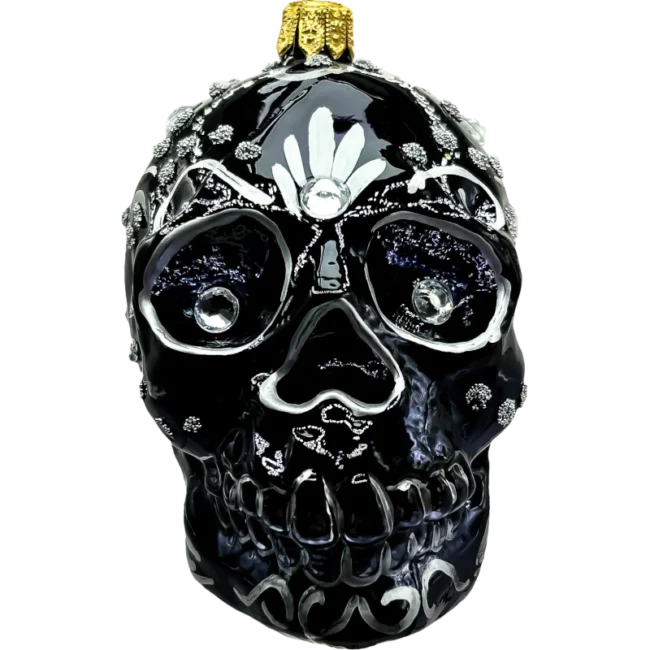 Bombka szklana Czaszka Sugar Skull - srebrna, przód