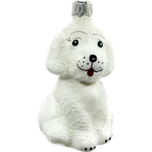 Bombka szklana Piesek z futerkiem - biały