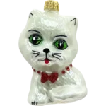 Bombka szklana Kot z czerwoną muchą - biały