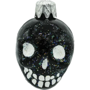 Bombka szklana Syn Bombkarza Czaszka z brokatowymi oczami: biała
