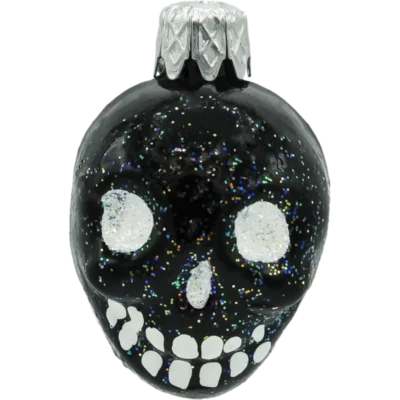 Bombka szklana Syn Bombkarza Czaszka z brokatowymi oczami: biała