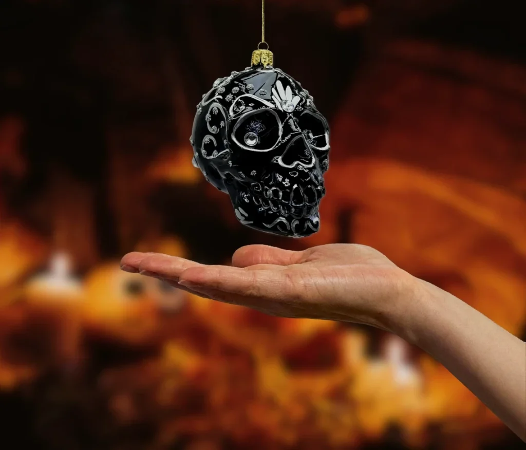 Bombka szklana figurka Czaszka Sugar Skull: srebrna realne zdjęcie