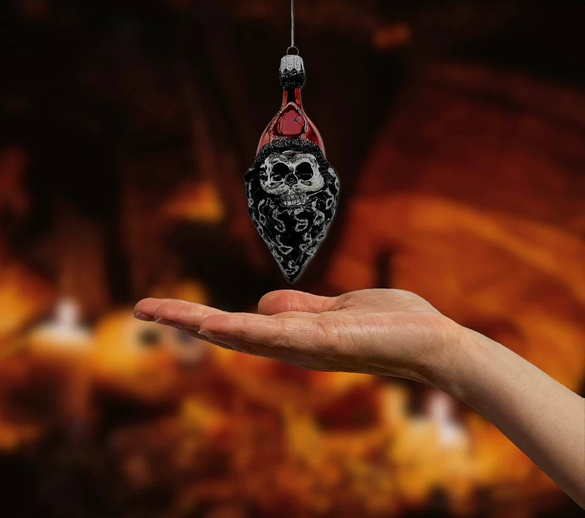 Bombka szklana figurka Czaszka Świętego Mikołaja realne zdjęcie