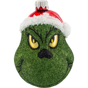 Zielony stwór Grinch w czapce Mikołaja: brokatowy