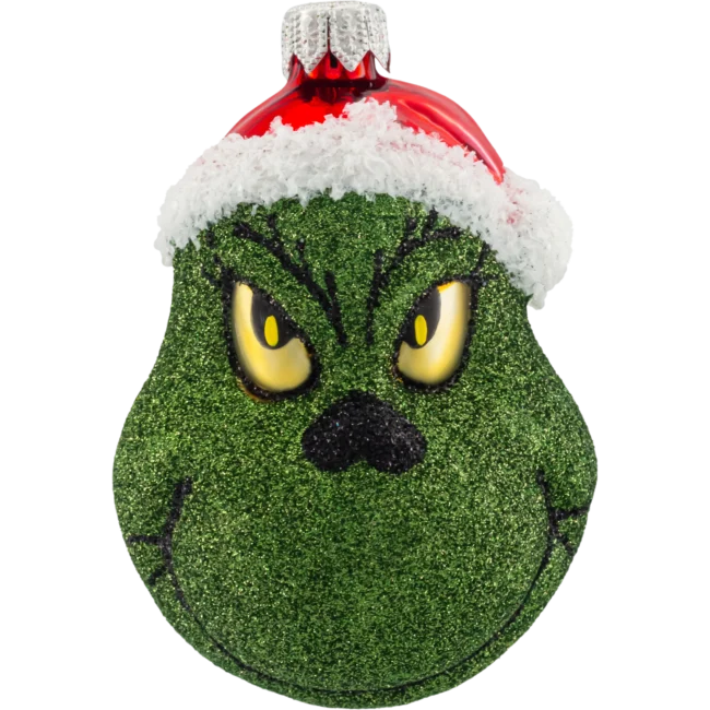 Szklana Bombka Choinkowa Figurka Zielony stwór Grinch w czapce Mikołaja: brokatowy