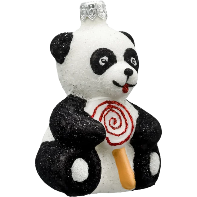 Bombka szklana Syn Bombkarza Panda z lizakiem bok