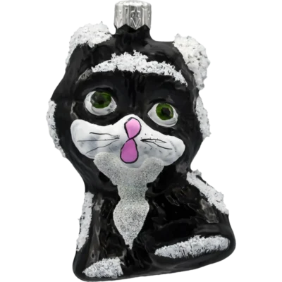Bombka szklana Syn Bombkarza Kotek z różowym noskiem: czarno-biały