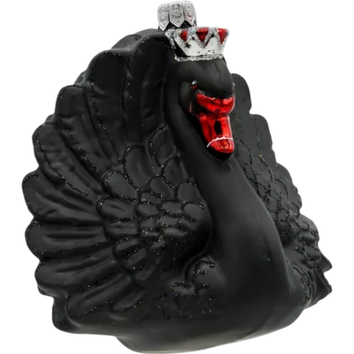 Szklana Bombka Choinkowa Figurka Królewski Łabędź w koronie: czarny bok