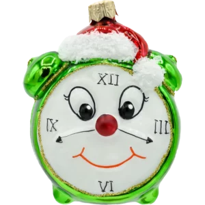 Szklana Bombka Choinkowa Figurka Zegar z czapką Świętego Mikołaja: zielony