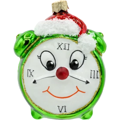 Szklana Bombka Choinkowa Figurka Zegar z czapką Świętego Mikołaja: zielony