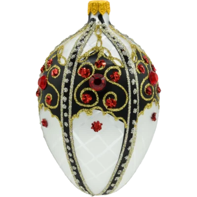 Szklana Bombka Choinkowa Figurka Ekskluzywne Jajo Faberge: biało-czarne bok