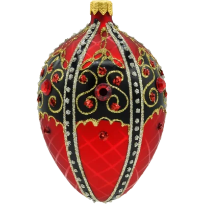 Szklana Bombka Choinkowa Figurka Ekskluzywne jajo Faberge: czerwone z czarnym bok