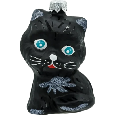 Bombka szklana Syn Bombkarza Uroczy kot z niebieskimi oczami: czarny