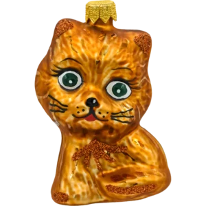 Bombka szklana Syn Bombkarza Uroczy kotek z zielonymi oczami: brązowy front