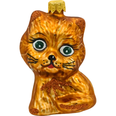 Bombka szklana Syn Bombkarza Uroczy kotek z zielonymi oczami: brązowy front