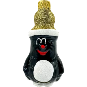 Bombka szklana Krecik w brokatowej czapie - złoty