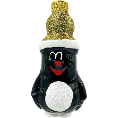 Bombka szklana Krecik w brokatowej czapie - złoty